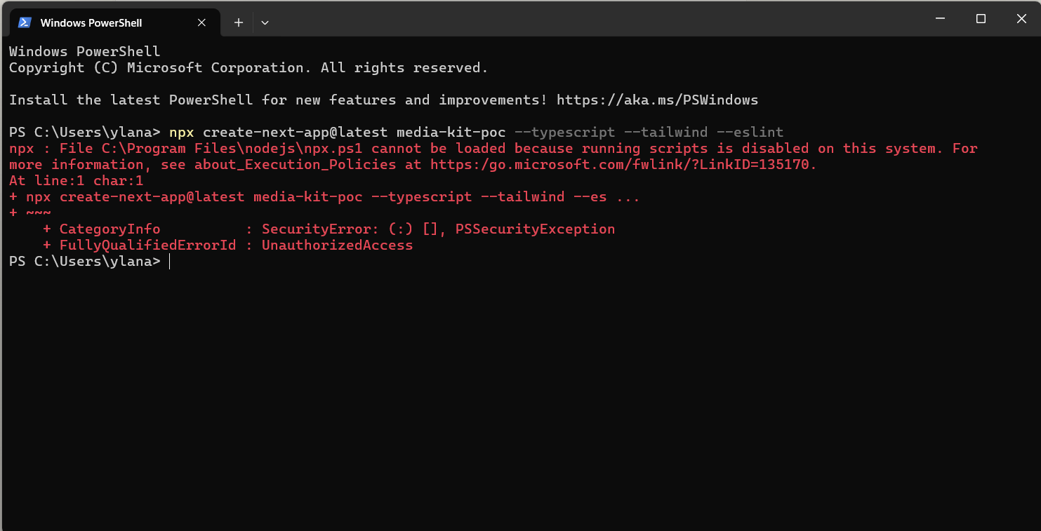 C:\Program Files\nodejs\npx.ps1 ⚠️ — Running scripts is disabled on this system